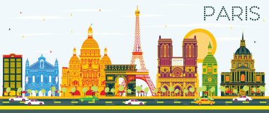Paris manzarası renkli binalar ve mavi gökyüzü ile.