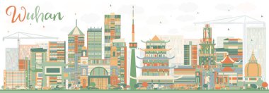 Soyut Wuhan manzarası renkli binalar.