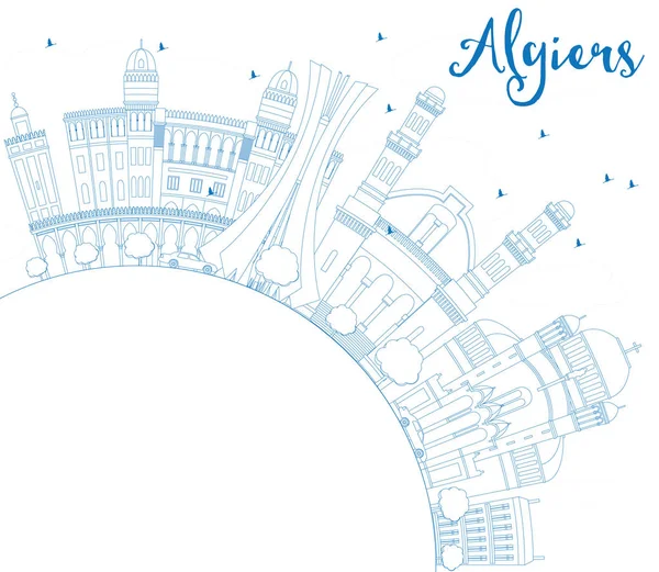 Esquema de Argel Skyline con edificios azules y espacio de copia . — Vector de stock