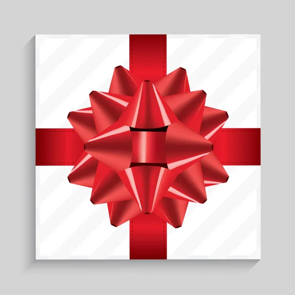 Caja de regalo cuadrada blanca con arco rojo y cinta . — Vector de stock