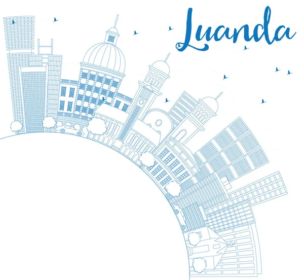 Obrys Luanda Panorama s modré budovy a kopírovat prostor. — Stockový vektor
