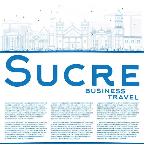 Kontur Sucre Skyline med blå byggnader och kopia utrymme. — Stock vektor