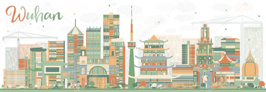 Abstract Wuhan Skyline with Color Buildings.