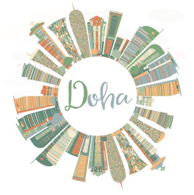 Soyut Doha manzarası ile renk gökdelenler ve kopya alanı.