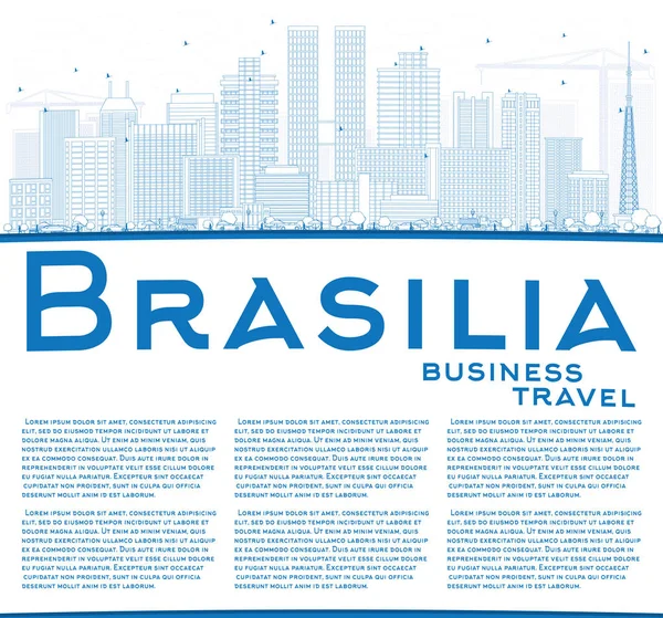 Overzicht Brasilia Skyline met blauwe gebouwen en kopie ruimte. — Stockvector