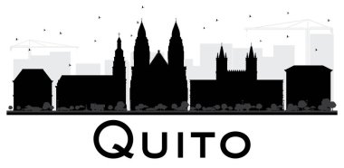 Quito şehir manzarası siyah beyaz siluet.