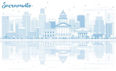 Anahat Sacramento manzarası ile mavi binalar ve yansımalar.