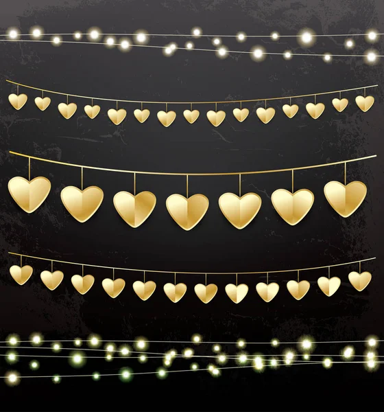 Garlands with Golden Hearts. — Stock Vector