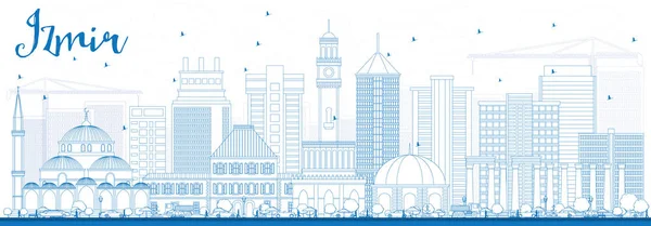 Περίγραμμα ορίζοντα Σμύρνης με μπλε κτίρια. — Διανυσματικό Αρχείο