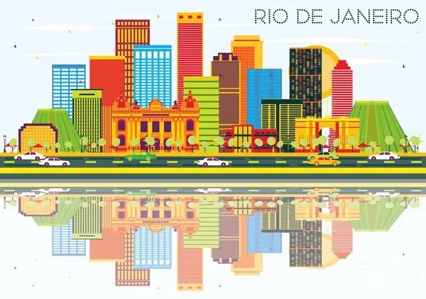 在里约热内卢天际线与颜色大厦、 蓝蓝的天空和反射 — 图库矢量图片