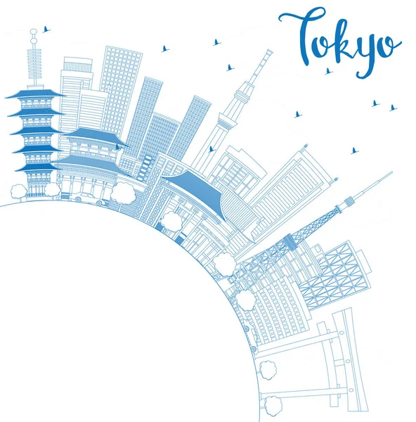 Outline Tokyo Skyline con edifici blu e spazio di copia . — Vettoriale Stock