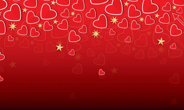 빨간 하트와 황금 별 발렌타인 카드. — 스톡 벡터