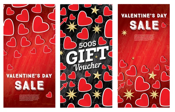 Aftelkalender voor Valentijnsdag verkoop Banner Set met rode harten. — Stockvector