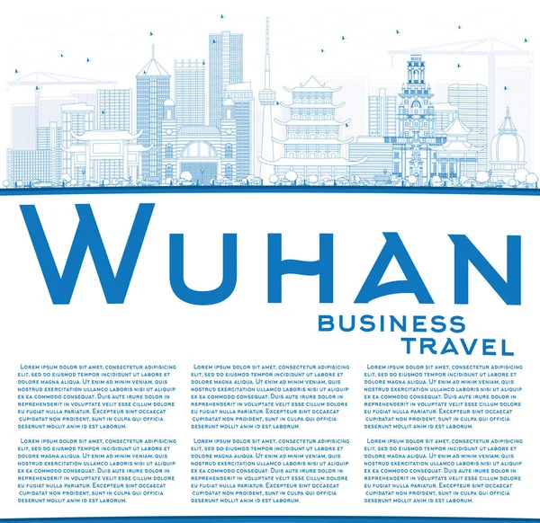 Zarys Wuhan Skyline z niebieskie budynki i miejsca kopii. — Wektor stockowy