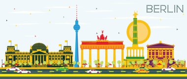 Berlin siluetinin renk binalar ve mavi gökyüzü ile.