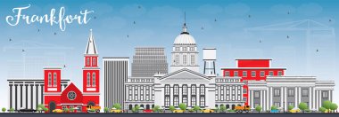 Frankfort manzarası gri binalar ve mavi gökyüzü ile.