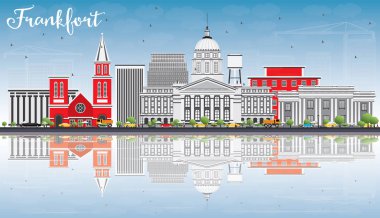 Frankfort Skyline with Gray Buildings, Blue Sky and Reflections. clipart