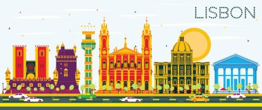 Lizbon manzarası renkli binalar ve mavi gökyüzü ile.