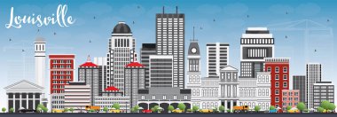Louisville manzarası gri binalar ve mavi gökyüzü ile.