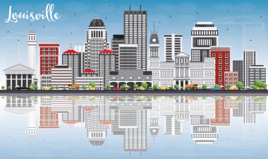 Louisville manzarası ile gri binalar, mavi gökyüzü ve yansımaları