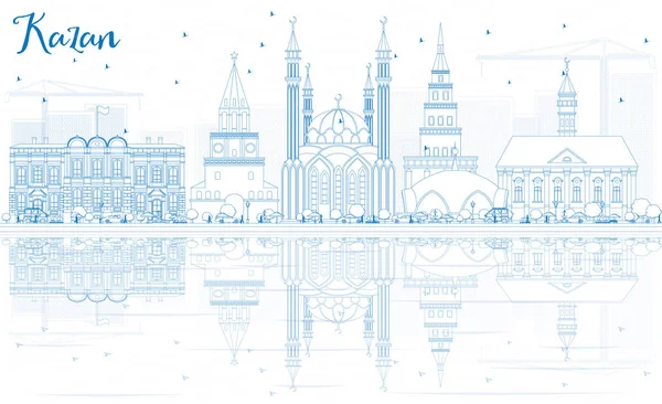 Outline Kazan Skyline con edifici blu e riflessioni . — Vettoriale Stock