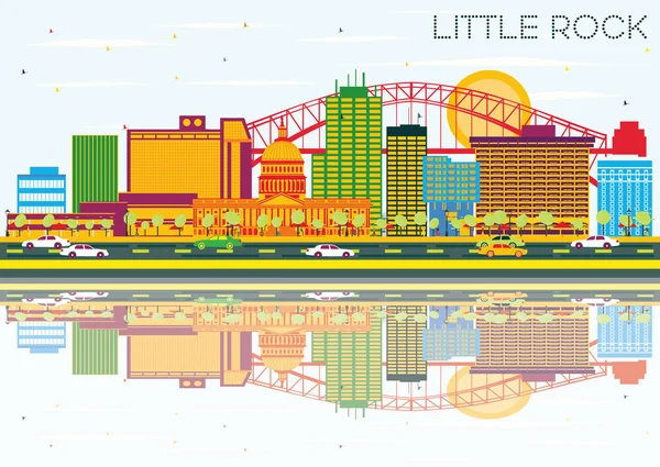 Little Rock Skyline avec bâtiments de couleur, ciel bleu et Reflectio — Image vectorielle