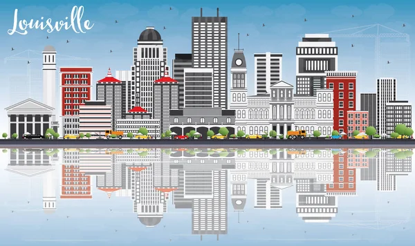 Louisville Skyline z szarości budynków, Błękitne niebo i refleksje — Wektor stockowy