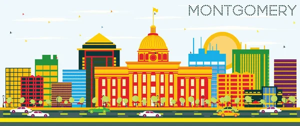 Montgomery Skyline con edificios de color y cielo azul . — Vector de stock