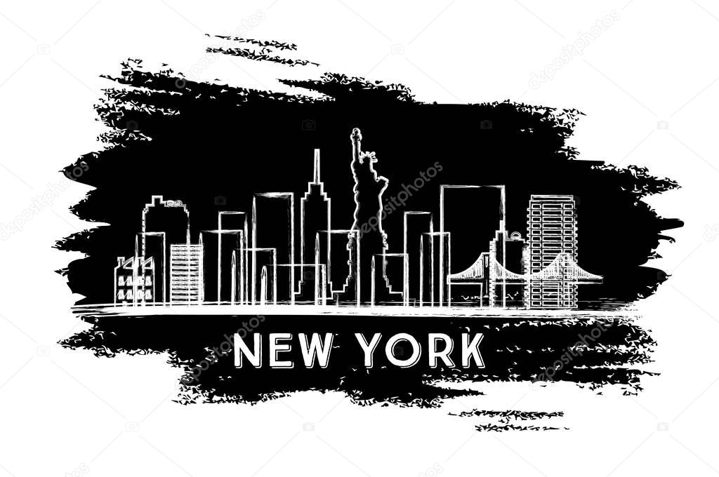 New York Skyline Silhouette. Hand Drawn Sketch.