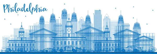 Kontur Philadelphia Skyline med blå byggnader. — Stock vektor