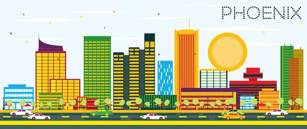 Phoenix manzarası renkli binalar ve mavi gökyüzü ile.
