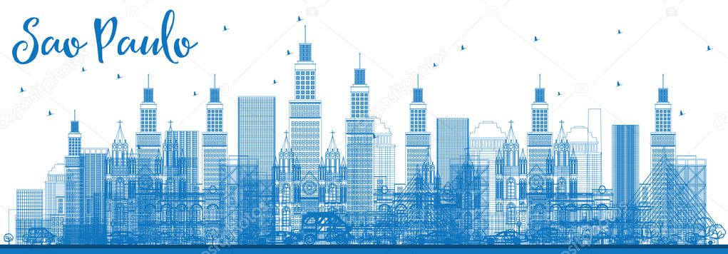 Outline Sao Paulo Skyline with Blue Buildings.