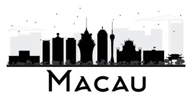 Macau şehir manzarası siyah beyaz siluet.