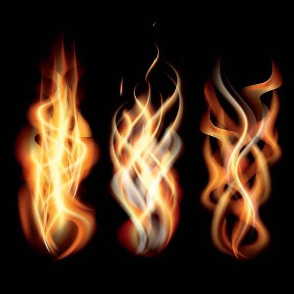 Realistische brandende Vuur Flames instellen. — Stockvector