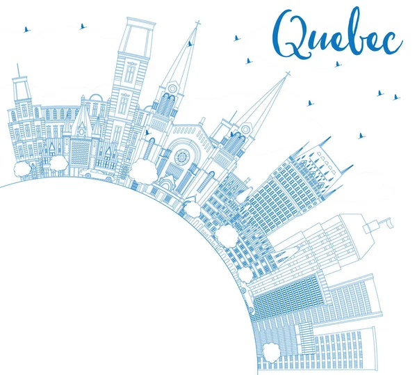 Kontur Quebec Skyline med blå byggnader och kopia utrymme. — Stock vektor