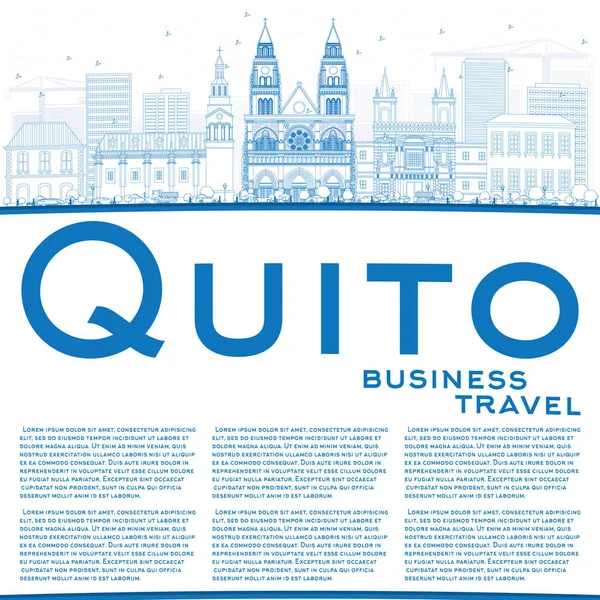 Overzicht Quito Skyline met blauwe gebouwen en kopie ruimte. — Stockvector