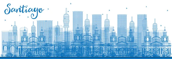 Esquema Santiago Chile Skyline con edificios azules . — Vector de stock