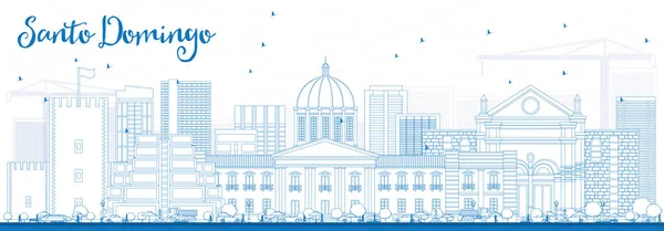 Esquema Santo Domingo Skyline con Edificios Azules . — Vector de stock