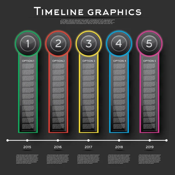 Diseño de infografías de línea de tiempo con cinco opciones . — Archivo Imágenes Vectoriales