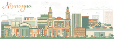 Soyut Managua manzarası renkli binalar.