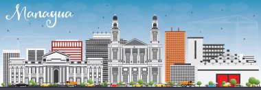 Managua manzarası gri binalar ve mavi gökyüzü ile. 