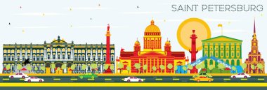 Saint Petersburg manzarası renkli binalar ve mavi gökyüzü ile.