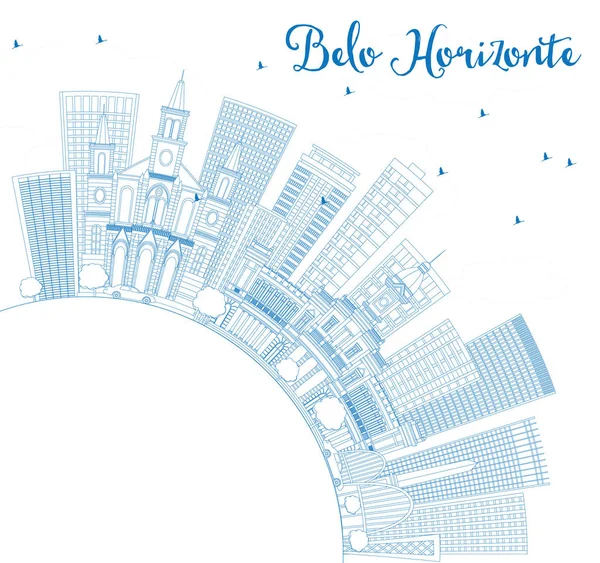 Esquema de Belo Horizonte Skyline con Edificios Azules y Copiar Spac — Vector de stock