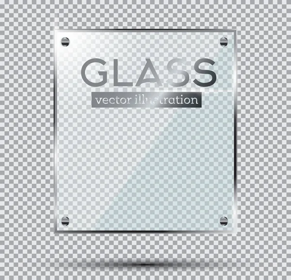 Placa de vidrio con remaches de acero aislados sobre fondo transparente — Vector de stock