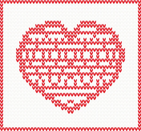 Knitted Pattern with Red Heart. — Stock Vector