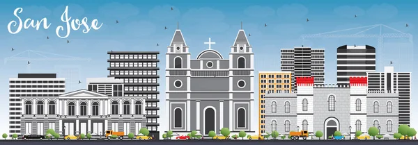 Skyline de San José con Edificios Gris y Cielo Azul . — Vector de stock