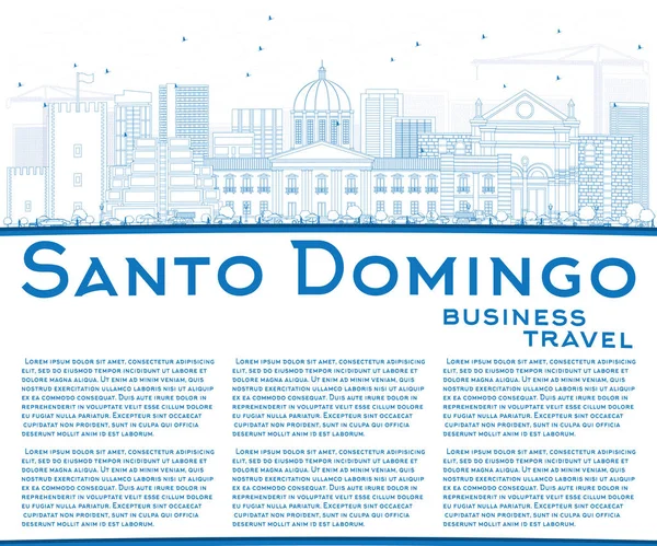 Outline Santo Domingo Skyline con edifici blu e spazio copia — Vettoriale Stock