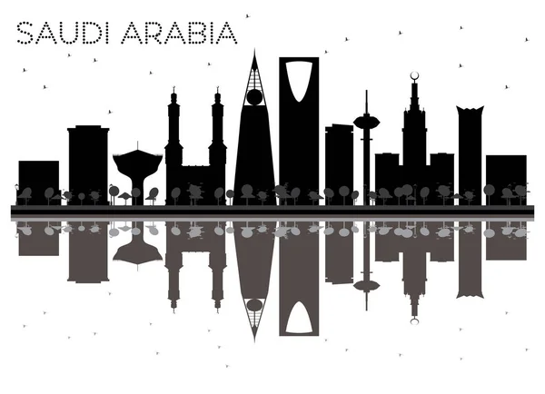 Saudi Arabia skyline black and white silhouette with reflections — Stock Vector