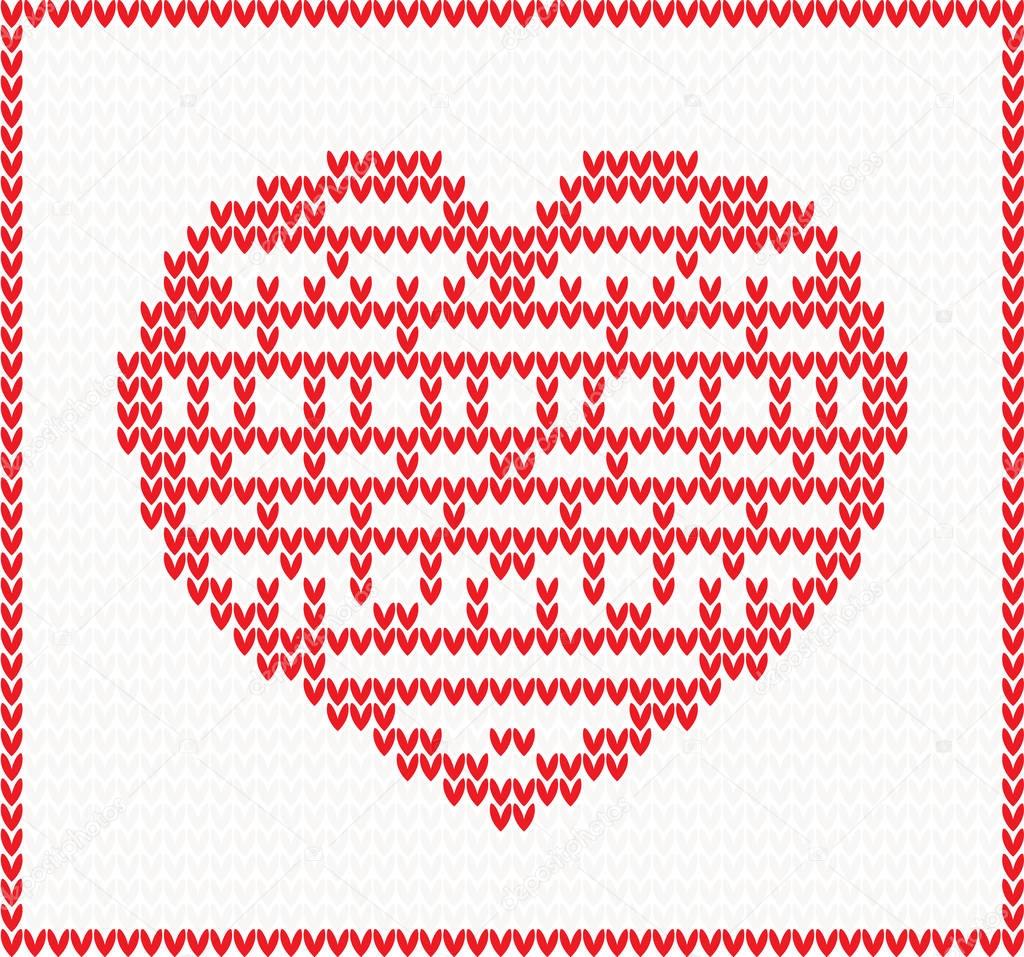 Knitted Pattern with Red Heart.