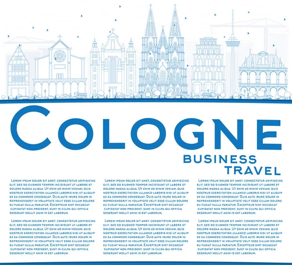 Esquema de Colonia Skyline con edificios azules y espacio de copia . — Vector de stock